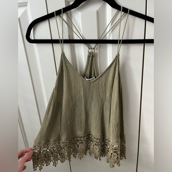 Papaya Green Lace Pattern V-Neck Tank Top Size Medium - Picture 2 of 14